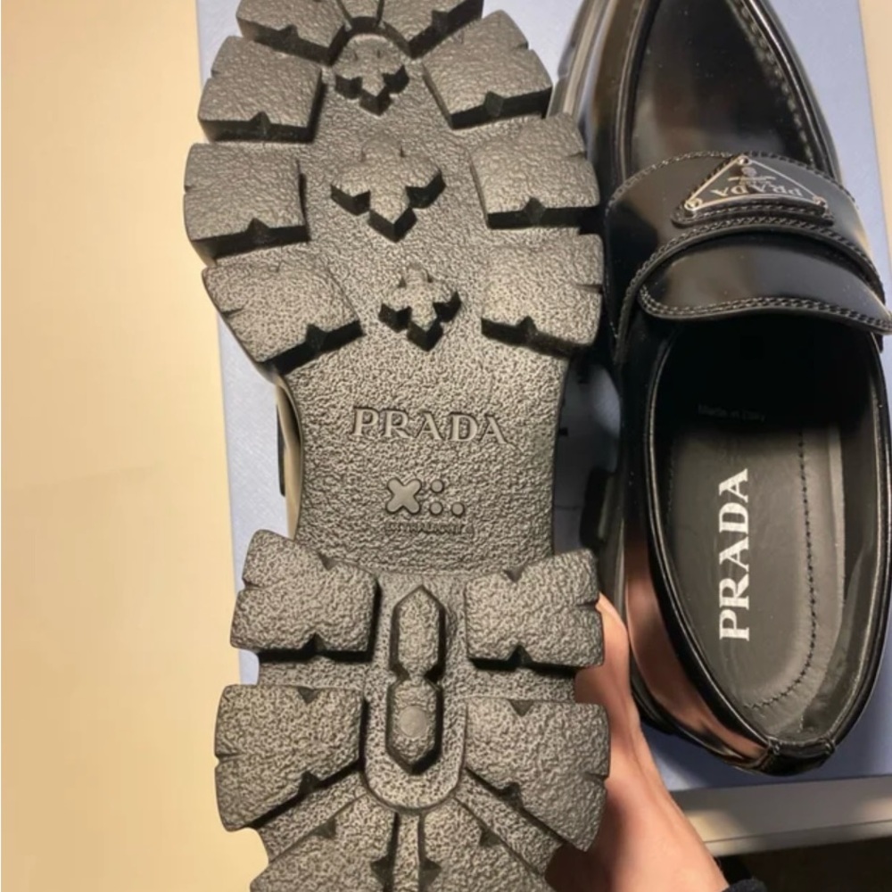 Prada Women’s Monolith Leather Black Glossy Slip-On Loafers - Picture 5 of 7